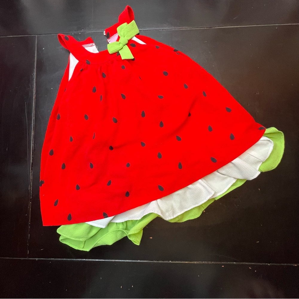 Good Lad Red Watermelon Dress with Green Bow